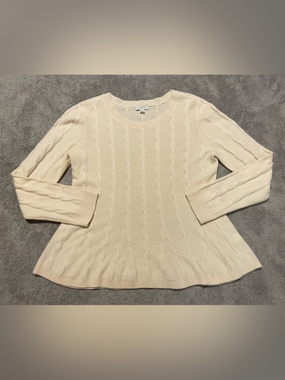 Garnet Hill 100% Cashmere Cable Knit Sweater Womens M Ivory Soft Luxury